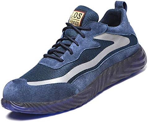 SFOXL Work Shoes Mens, Leather Mesh Breathable Lightweight Comfortable Safety Trainers Industrial Construction Slip Resistant Steel Toe Caps Footwear