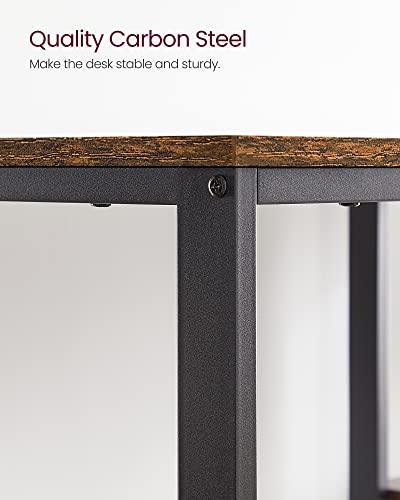 VASAGLE ALINRU Computer Desk, 55.1-Inch Wide Home Office Desk for Study, Writing Desk with 2 Shelves on Left or Right, Steel Frame, Industrial, Rustic Brown and Black ULWD55X