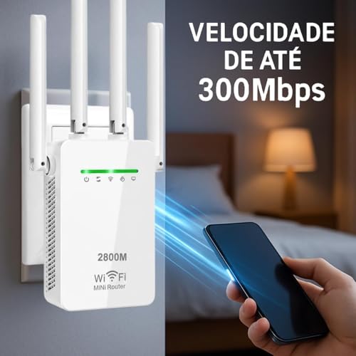 Repetidor Wi-Fi 300Mbps 4 Antenas com WPS para Rede 2.4GHz | Amplificador Extensor de Internet