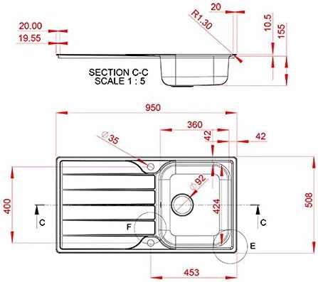 Rangemaster Michigan Countersunk - Sink Sink, Rectangular, Stainless Steel, Stainless Steel, 1 Breast, Rectangular) - Image 4