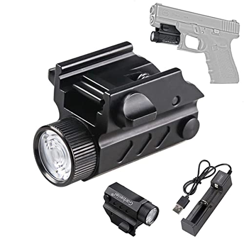 Tactical Handgun Rail Mount Flashlight, 1650 LM Rechargeable Glock