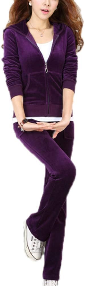 Domorebest Womens 2 Pcs Velour Tracksuit Hoodie Set