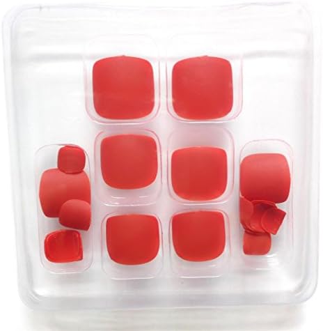 24 pcs False Toenails Matte Designs Full Cover Fake Toe Nail Art Tips for Women Ladies (Deep Red)