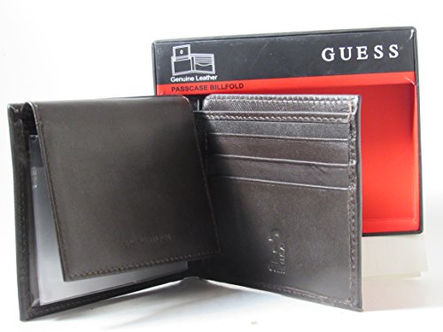 Guess Men's Genuine Leather Brown Passcase Billfold
