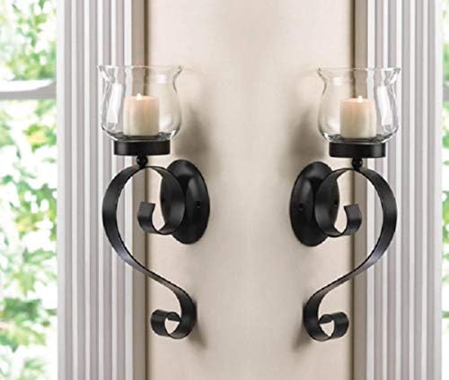Verits Supplier For 2 Lot Black Iron Scrollwork Artisanal Sconce Wall Mount Hurricane Candle Holder Candle Holders Accessories Outdoor Ornaments Home Kitchen Candle Sconces Swl13562 Nl