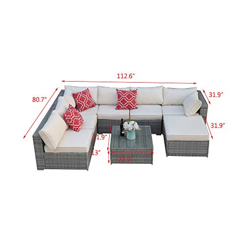 Do4U Patio Sofa 8-Piece Set Outdoor Furniture Sectional All-Weather Wicker Rattan Sofa Brown Seat & Back Cushions, Garden Lawn Pool Backyard Outdoor Sofa Wicker Conversation Set (3015-Grey-8 Pieces)
