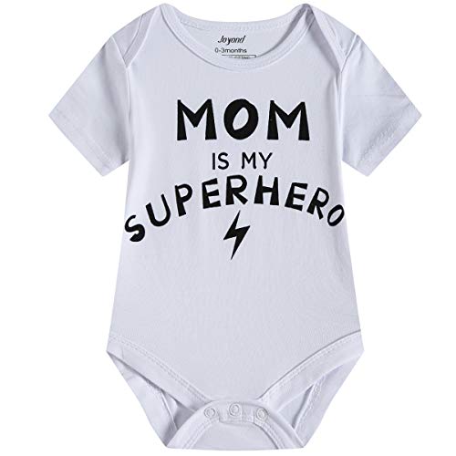 Newborn Baby Boys Girls Clothes Mom is Hero Dad in Charge Letter Print Romper Long Pants wiht Hat 6PCS Outfits Set (Mom Dad,0-3Months)