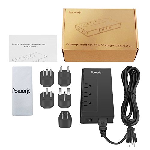 Voltage Converter Travel Adapter Step Down 220V to 110V AC Output Rated Current 7A with 4 Smart USB Charging Ports without Any Noise Powerjc-Black