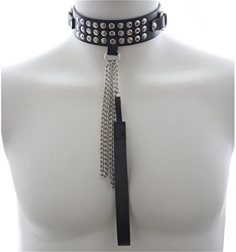 Runsmooth Faux Fur Lined Collar Choker Adjustable Leather Neck Collar with Chain Leash, Black