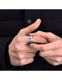 Anillo de boda de tres llaves, 0.236 in, 0.315 in, Steampunk, rueda de engranaje, fibra de carbono azul, cabeza de ciervo, ópalo rojo, tungsteno negro