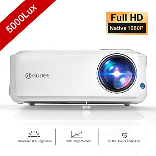 Native 1080P Projector, GuDee Full HD Video Projector for Business PowerPoint Presentation, 5000 Lux Movie Projectors for Home Theater, Compatible with Laptop iPhone Android HDMI USB Fire TV