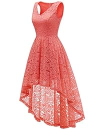 Bridesmay - Vestido de cóctel para mujer, elegante, con cuello en V, estilo vintage, sin mangas, con encaje floral