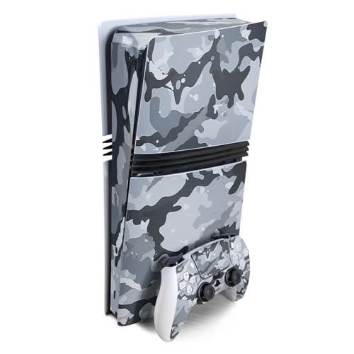 Gaming Skin Compatible with Sony PlayStation 5 PS5 Pro Bundle - Gray Camouflage…