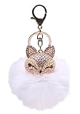 Generic Real Fox Fur Ball with Artificial Fox Head Inlay Pearl Rhinestone Key Chain for Womens Bag or Cellphone or Car Pendant (White)