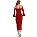 Molisry Women Off Shoulder Ruffle Long Sleeve Bodycon Party Midi Dress