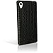 iGadgitz Black Tyre Tread Rubber Silicone Gel Skin Case Cover for Sony Xperia M4 Aqua E2303 + Screen Protector