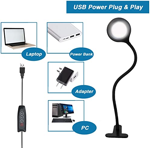 LED Desk Lamp, Foneso USB Clip-On Reading Light with 3 Color Modes 10 Brightness, 360° Flexible Gooseneck Table Lamp, Eye Protection Clamp Light for Reading, Work, Makeup