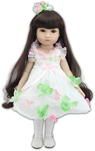 Rayish Lifelike Vinyl Girl Toy Doll 18inch 45cm Girl Gift Movable Lovely Smile Princess Flower Dress