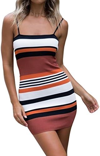 Jecikelon Women's Stripe Camisole Tight Summer Dresses for Women Mini Bandage Bodycon Short Casual Dresses for Party Clubwear