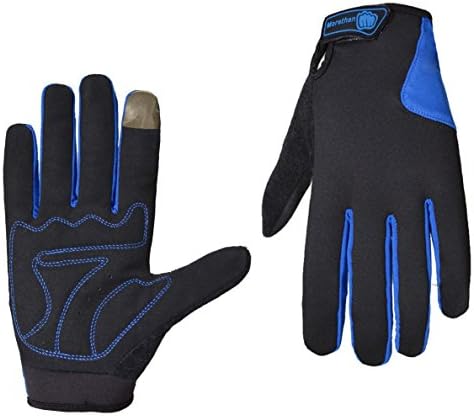 (Promotions Super Discount)Morethan Cycling Mountain Bike Gloves Road Racing Bicycle Gloves Light Silicone Gel Pad Biking Gloves Full Finger Bicycling Gloves Riding Men/Women Work Gloves (Blue, Large)