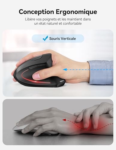 TECKNET Ergonomic Wireless Rechargeable Mouse, Vertical Bluetooth Mouse 3 Modes (BT5.0/3.0+2.4G) 4800 DPI Adjustable, 6 Buttons, Silent Mouse for Computers, Laptops, Mac, PC, Windows