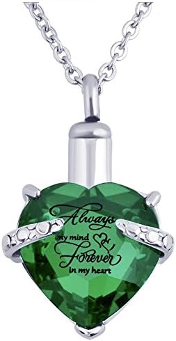 PREKIARHeart Cremation Urn Necklace for Ashes Urn Jewelry Memorial Pendant with Fill Kit and Gift Box - Always on My Mind Forever in My Heart