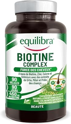 , Biotin Complex, Santé des Cheveux et des Ongles, Biotine Hautement Dosée, Zinc, Cuivre, Sélénium, Extraits d'Ortie, de Millet, de Prêle des champs, 90 Capsules