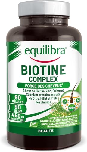 , Biotin Complex, Santé des Cheveux et des Ongles, Biotine Hautement Dosée, Zinc, Cuivre, Sélénium, Extraits d'Ortie, de Millet, de Prêle des champs, 90 Capsules