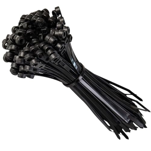 GTSE 100 Pack of Black Screw Mount Cable Ties, 155mm x 3.6mm, Screw Mount Zip Ties