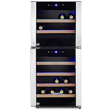 Kalamera KRC-33DZF Design Weinkühlschrank für bis zu 33 Flaschen (bis zu 310 mm Höhe),zwei Temperaturzonen ,5-10°C/ 10-18°C, 