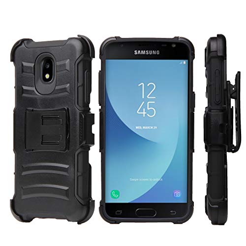 Galaxy J3 Achieve Case, J3 2018 (J337), J3 Prime 2/J3 Emerge 2018/J3 Eclipse 2/J3 Express Prime/Amp Prime 3/J3 Star Case, Hybrid Armor Black with Belt Clip Holster - Collage Surf Board