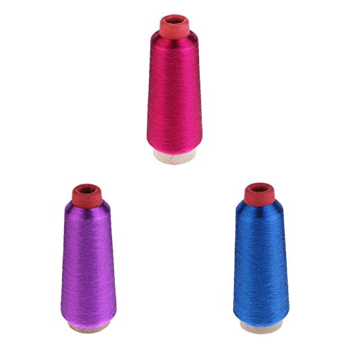 image for D DOLITY 3Pcs Metallic Thread Yarn Spool Crochet Embroidery Threads 32
