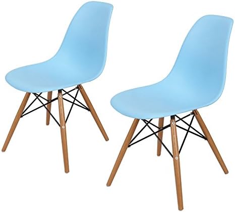 Asense Eames Mid Century Modern Minimalistic Clean Line Dining Chair/Side Chair (A Set of Two) (Armless Wood Leg, Blue)