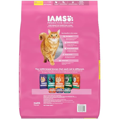 IAMS PROACTIVE HEALTH ADULT SENSITIVE DIGESTION & SKIN DRY CAT FOOD WITH TURKEY, 13 LB. BAG