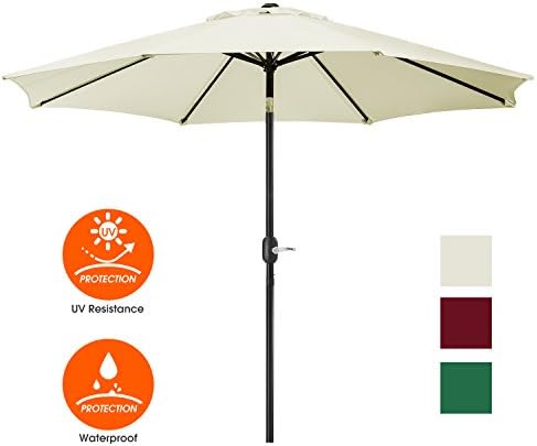 UHINOOS Patio Umbrella, 9 Ft Durable Alloy and Ribs outdoor umbrella,  Made of 100% durable polyester fabric, fade resistant,Water proof patio table umbrella,Ivory