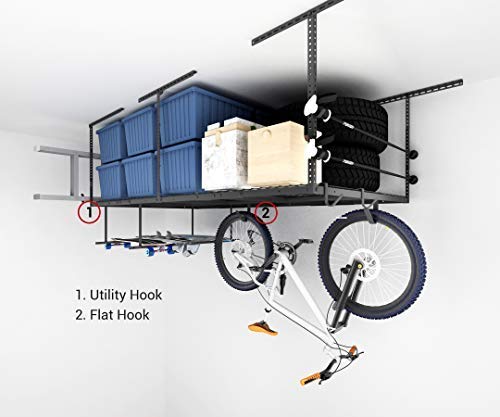 FLEXIMOUNTS 2-Piece Overhead Garage Storage Rack Set w/Hooks Adjustable Ceiling Storage Racks, 96