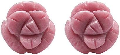 Pink Agate Hand Carved Rose Shape Sterling Silver Studs
