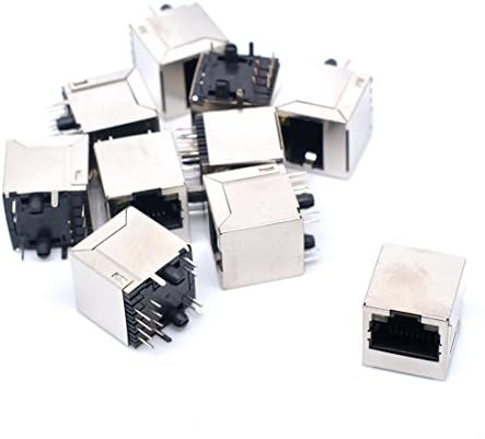 Oiyagai 10Pcs Shielded RJ45 8P8C 180 Degree Angle Network Modular PCB Mount Jack Connector