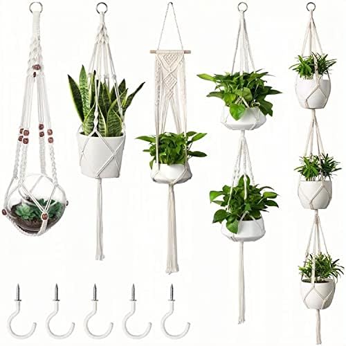ADVANLUXE 5 Pack Macrame Plant Hangers With 5 Free Hooks I Handmade Hanging  Plant Holder Basket Stand Flower Pot Holder for Home Office Garden and More  (Plant Pot Not Included) price in