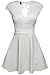 Zeagoo Women's V Neck Lace Open Back Nude Illusion Skater Cocktail Party Dress, Large, White
