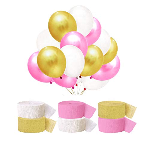 Pink Gold Color Crepe Paper Party Streamer Balloon Decorations Set for Wedding Birthday Party Thanksgiving (Pink)