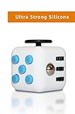 Fidget Cube Fidget Dice Toy - Now available in 13 different colors! - Relieves Stress, Anxiety Helps to Focus - For adults and children - Extra Durable Silicon Non-Plastic Twiddle Cube (White-Blue)