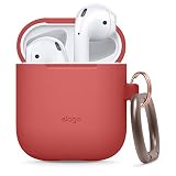 elago Silicone Case with Keychain Designed for Apple AirPods Case, Front LED Visible [Red]