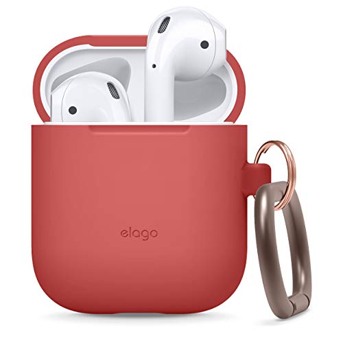 elago Silicone Case with Keychain Designed for Apple AirPods Case, Front LED Visible [Red]