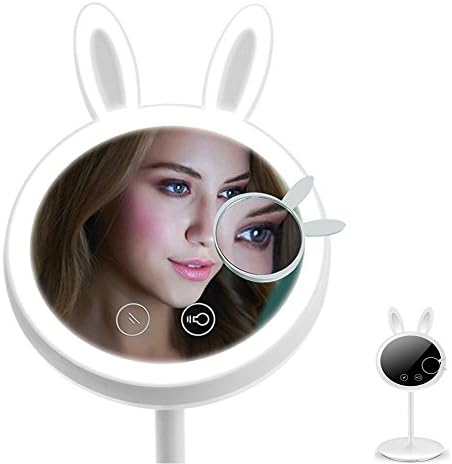 Yoyokit Lighted Makeup Mirror 2 in 1 Rabbit-shaped Folding Travel Vanity Mirror with Table Lamp,Touch Screen Dimming, Magnetic Detachable 7X Magnification Spot Mirror For Vanity Countertop