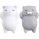 Nutty Toys Squishy Cat Set + Free Sticker - 2 Soft Silicone Kawaii Kitty Squishies - Top Stress Relief & Fidget Toy for Kids & Adults - Unique Present Idea - Best Gifts for Boys & Girls