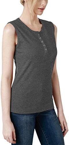 Elbon Boutique Womens Henley Button Sleeveless T-shirt CHARCOAL 2XL