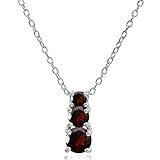 Sterling Silver Genuine, Created or Simulated Gemstone Round Graduating 3-Stone Pendant Necklace, 16