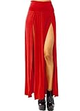Vivicastle Sexy High Waisted Double Slits Open Knit Long Maxi Skirt (Small, RED)