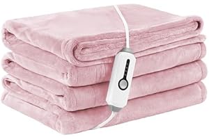 LaffyLo Electric Heated Blanket Full Size 72×84, Breathable & Luxurious Flannel,Soft Warm Gift with Over-Heat Protection,4 Heating Levels & 10 H Auto Shut Off, Machine Washable, Light Pink